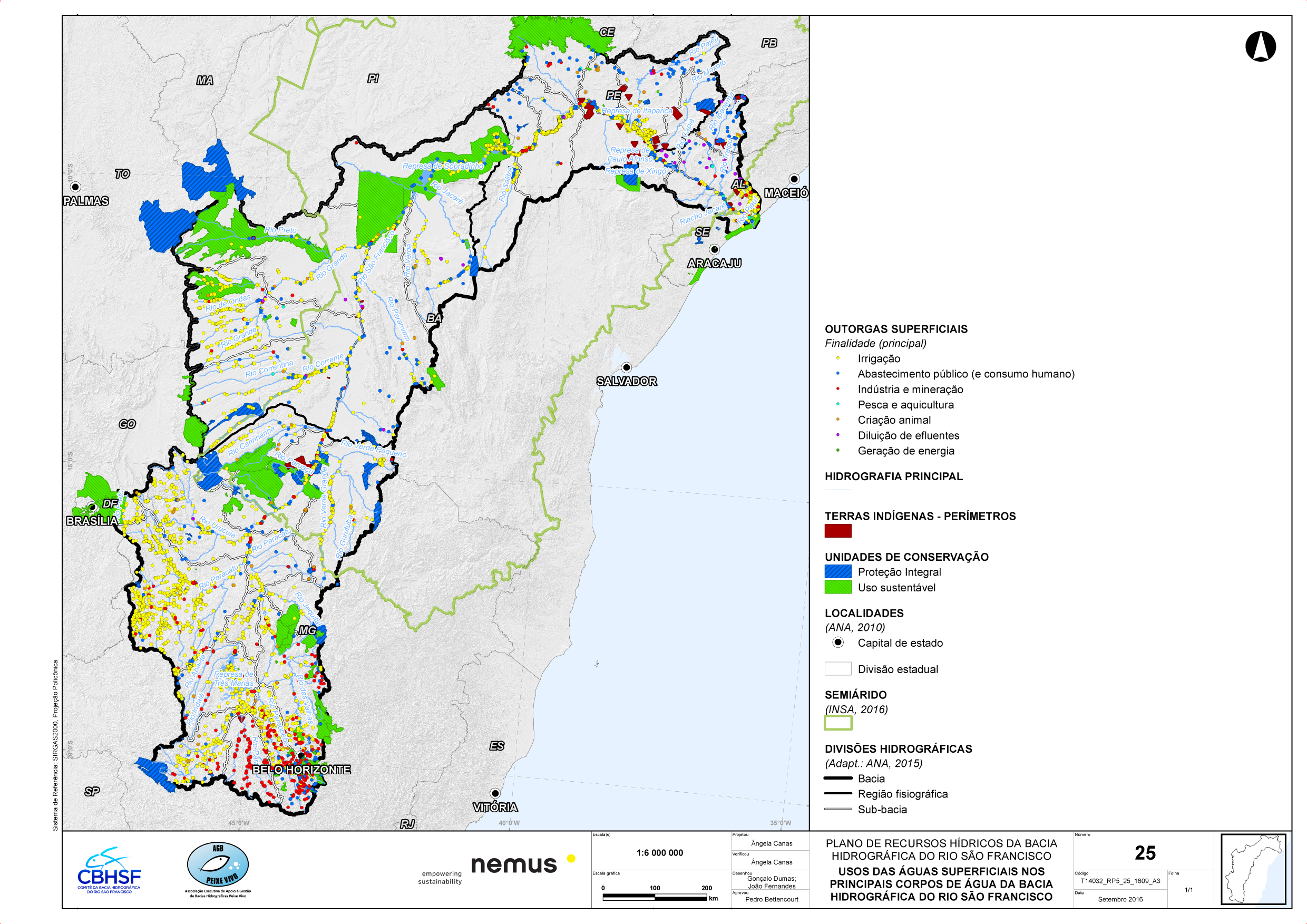 Mapa 25 do RF2 - Usos Das Águas Superficiais Nos Principais Corpos De Água Da Bacia Hidrográfica Do Rio São Francisco