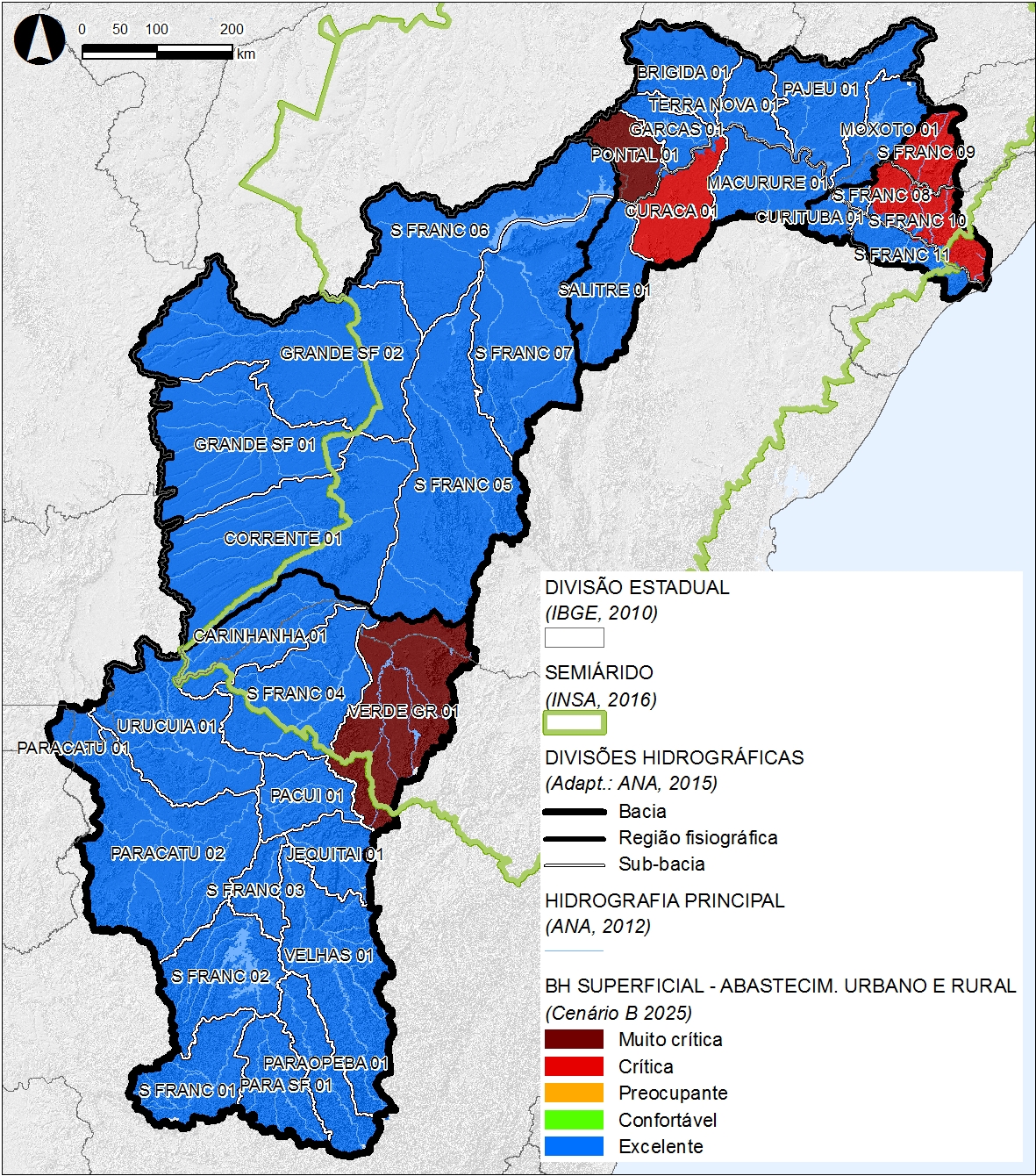 Figura Balanço hídrico superficial (modelagem matemática) – Abastecimento urbano e rural (cenário B2025)