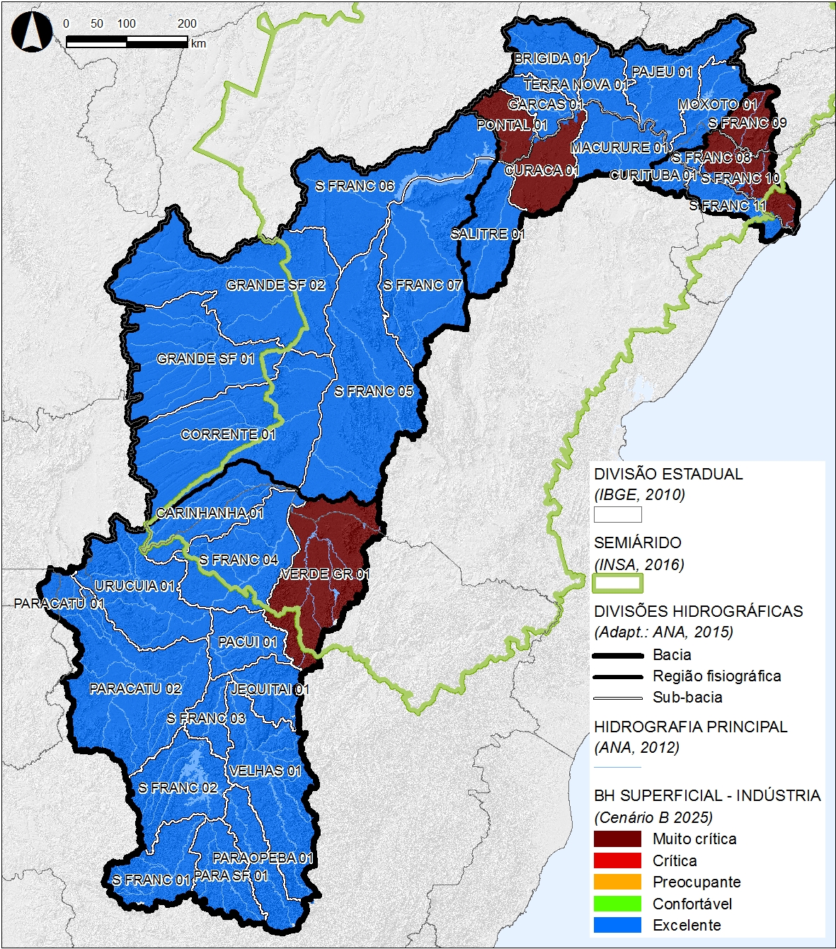 Balanço hídrico superficial (modelagem matemática) – Indústria (cenário B2025)